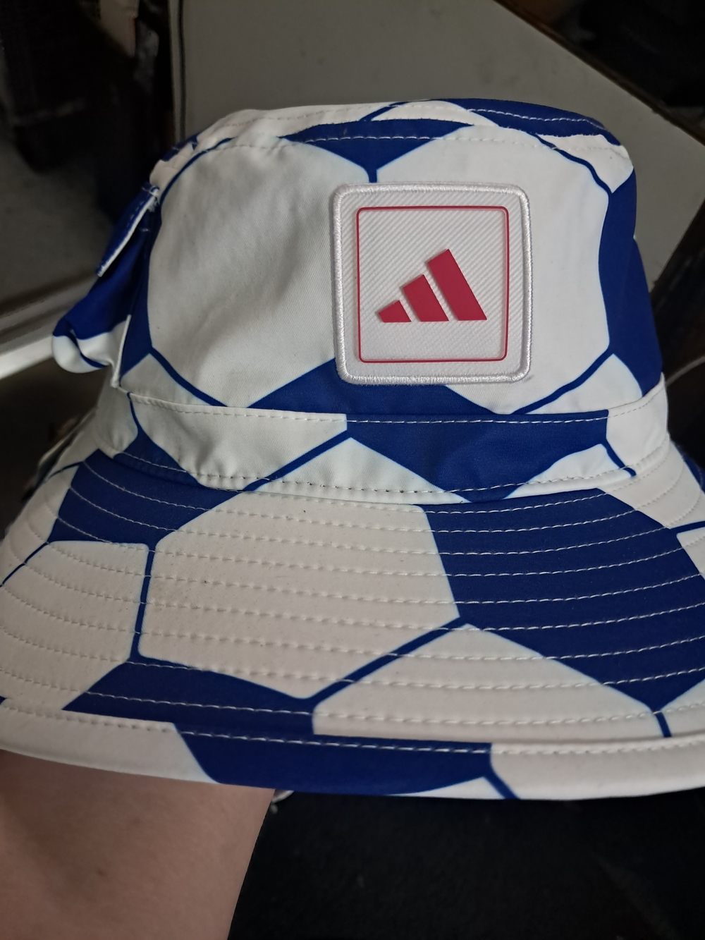 Adidas Kids Blue & White Soccer Print Bucket Hat